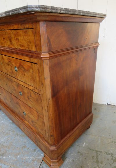 Antique French Burr Walnut & Marble Top Chest Of Drawers - Image 8