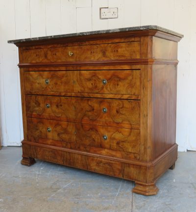 Antique French Burr Walnut & Marble Top Chest Of Drawers - Image 15
