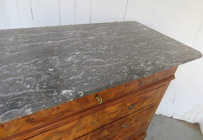 Antique French Burr Walnut & Marble Top Chest Of Drawers - Image 7