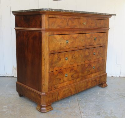 Antique French Burr Walnut & Marble Top Chest Of Drawers - Image 2