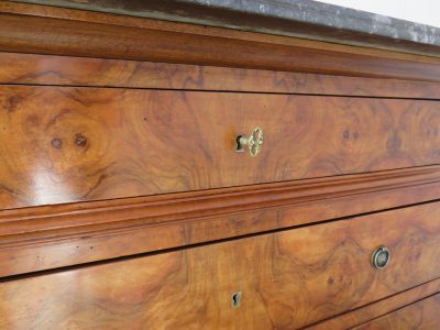 Antique French Burr Walnut & Marble Top Chest Of Drawers - Image 13