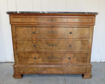 Antique French Marble Top & Burr Walnut Chest Of Drawers - Image 13
