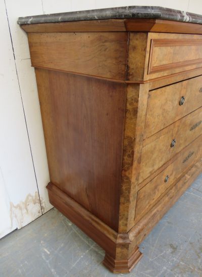 Antique French Marble Top & Burr Walnut Chest Of Drawers - Image 7