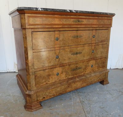Antique French Marble Top & Burr Walnut Chest Of Drawers - Image 3