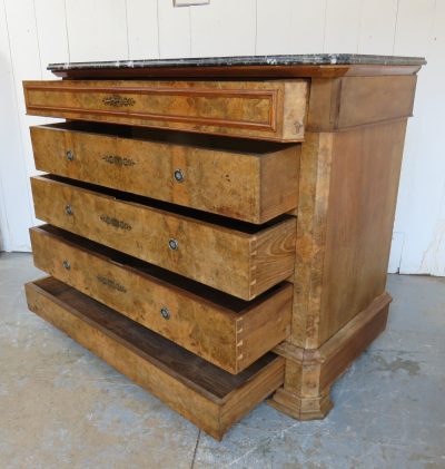 Antique French Marble Top & Burr Walnut Chest Of Drawers - Image 8