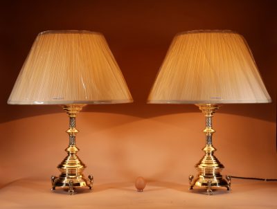 Interesting And Impressive Pair Of Signed Brass Table Lamps, In the Neo Gothic Style. Dutch Circa 1878-1887 - Image 2