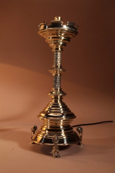 Interesting And Impressive Pair Of Signed Brass Table Lamps, In the Neo Gothic Style. Dutch Circa 1878-1887 - Image 3