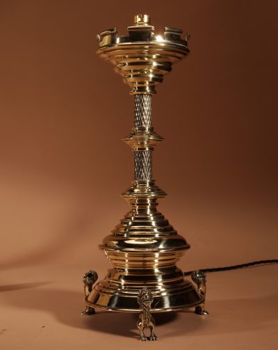 Interesting And Impressive Pair Of Signed Brass Table Lamps, In the Neo Gothic Style. Dutch Circa 1878-1887 - Image 4
