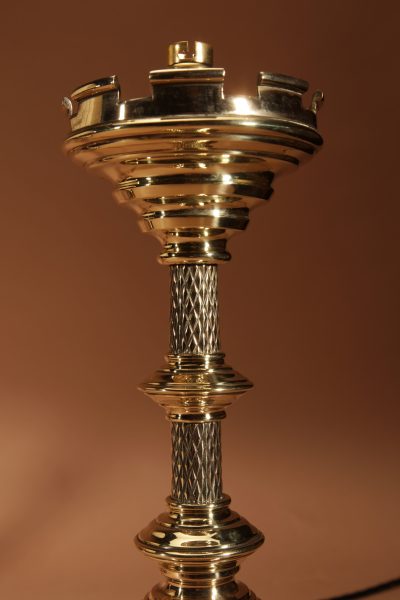 Interesting And Impressive Pair Of Signed Brass Table Lamps, In the Neo Gothic Style. Dutch Circa 1878-1887 - Image 5