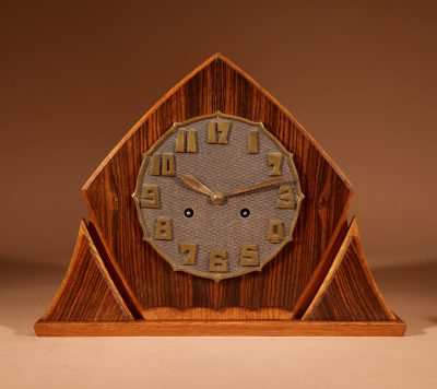An Exceptional Very Stylish Typical Art Deco Amsterdam School Oak and Macassar Ebony/Coromandel Mantel Clock. - Image 2