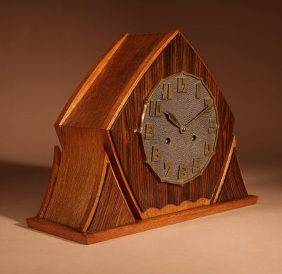 An Exceptional Very Stylish Typical Art Deco Amsterdam School Oak and Macassar Ebony/Coromandel Mantel Clock. - Image 5