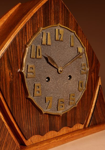 An Exceptional Very Stylish Typical Art Deco Amsterdam School Oak and Macassar Ebony/Coromandel Mantel Clock. - Image 6