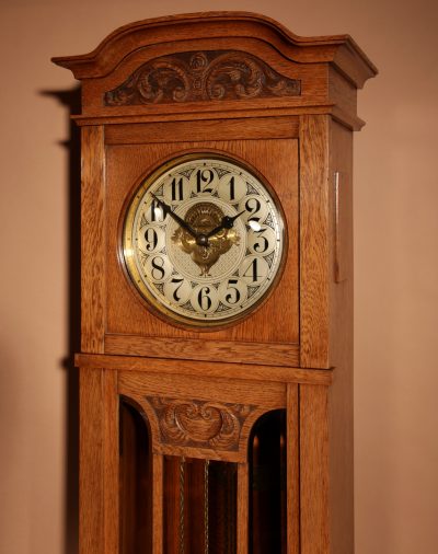 Art Nouveau / Art Deco Impressive and Beautiful Golden Oak Dutch Longcase Clock.  - Image 2