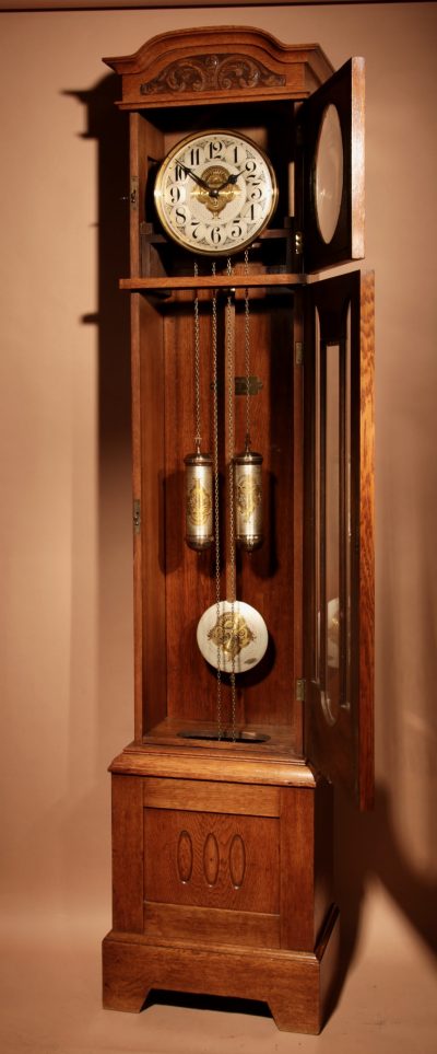 Art Nouveau / Art Deco Impressive and Beautiful Golden Oak Dutch Longcase Clock.  - Image 8
