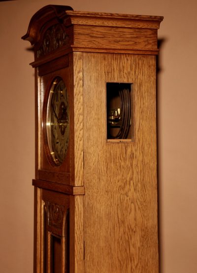 Art Nouveau / Art Deco Impressive and Beautiful Golden Oak Dutch Longcase Clock.  - Image 9