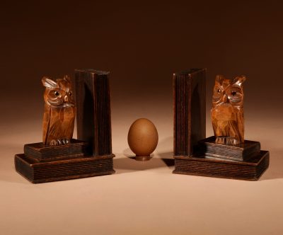Black Forest Amusing Pair Of Owl Carved Bookends Circa 1900-20. - Image 2