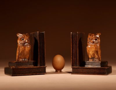 Black Forest Amusing Pair Of Owl Carved Bookends Circa 1900-20. - Image 3