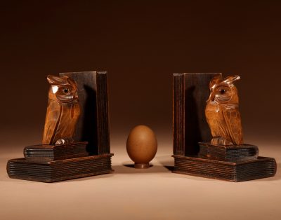 Black Forest Amusing Pair Of Owl Carved Bookends Circa 1900-20. - Image 4