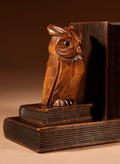 Black Forest Amusing Pair Of Owl Carved Bookends Circa 1900-20. - Image 6