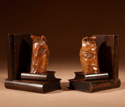Black Forest Amusing Pair Of Owl Carved Bookends Circa 1900-20. - Image 7
