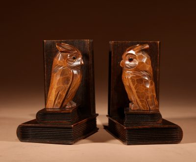 Black Forest Amusing Pair Of Owl Carved Bookends Circa 1900-20. - Image 8