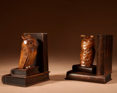 Black Forest Amusing Pair Of Owl Carved Bookends Circa 1900-20. - Image 9