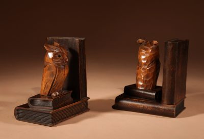 Black Forest Amusing Pair Of Owl Carved Bookends Circa 1900-20. - Image 10