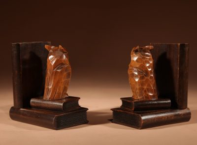 Black Forest Amusing Pair Of Owl Carved Bookends Circa 1900-20. - Image 11