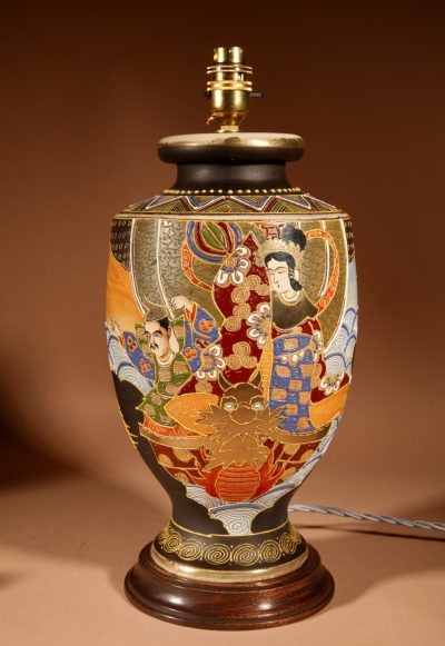 Impressive Large Very Decorative Real Pair (Facing each other) Japanese Satsuma Table Lamps. - Image 2