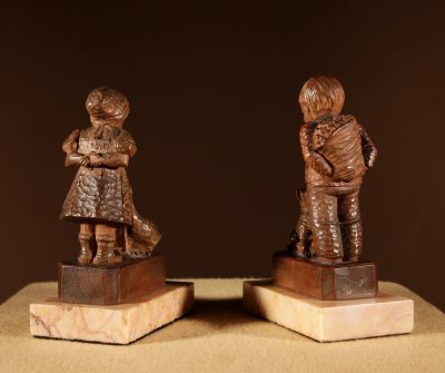 Black Forest Original Pair Of Fine carved Sculptures Of A Boy And Girl. - Image 2