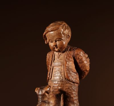 Black Forest Original Pair Of Fine carved Sculptures Of A Boy And Girl. - Image 3