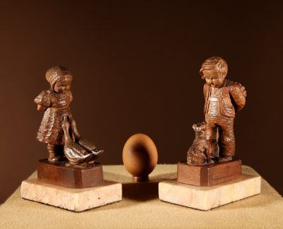Black Forest Original Pair Of Fine carved Sculptures Of A Boy And Girl. - Image 6