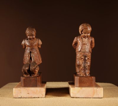Black Forest Original Pair Of Fine carved Sculptures Of A Boy And Girl. - Image 7