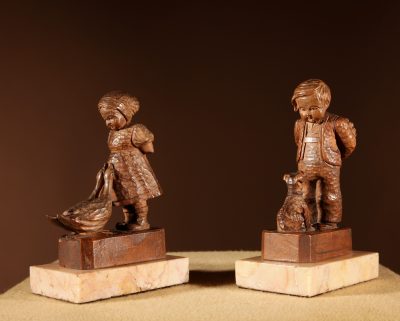 Black Forest Original Pair Of Fine carved Sculptures Of A Boy And Girl. - Image 8
