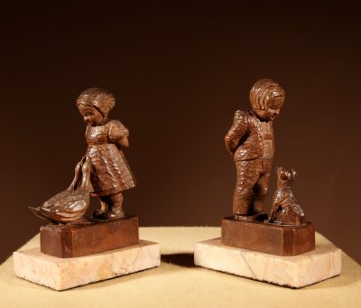 Black Forest Original Pair Of Fine carved Sculptures Of A Boy And Girl. - Image 9