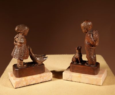 Black Forest Original Pair Of Fine carved Sculptures Of A Boy And Girl. - Image 10