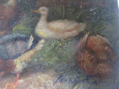 OIL PAINTING OF DUCKS ON WOOD EDWARDIAN   12 CM BY 17 CM SIGNED HAINSTER OR NAINSTER FREE POST - Image 2