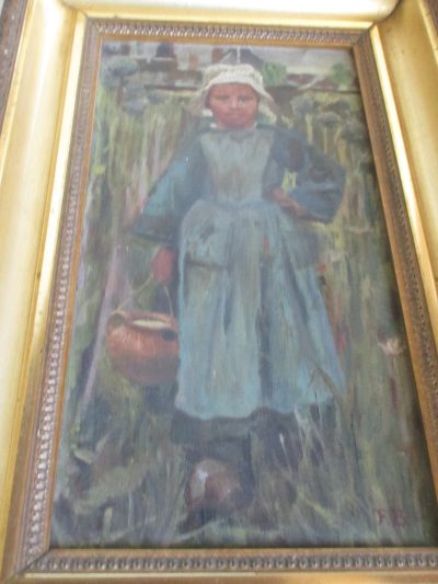 OILPAINTING DUTCH GIRL ON CANVAS  SIGNED F B    35 CM BY  23 CM CIRCA 1880   [FREE POST] - Image 2