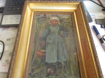 OILPAINTING DUTCH GIRL ON CANVAS  SIGNED F B    35 CM BY  23 CM CIRCA 1880   [FREE POST] - Image 8