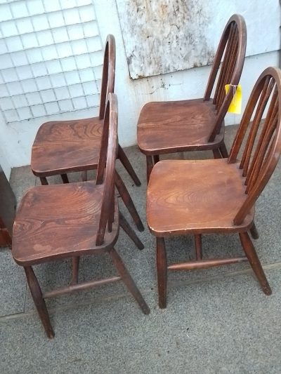 Antique Circa 1900 Set of 4 Country Kitchen Dining Chairs - Image 2