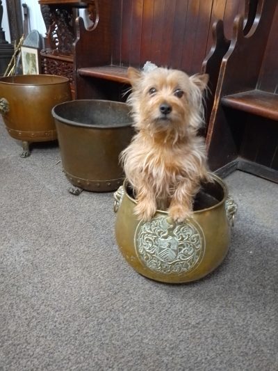Good Antique Brass Armorial Jardinière or Log Bin - Image 11