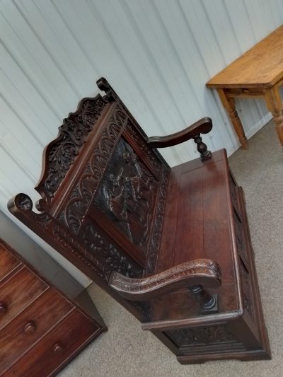 Good Edwardian Oak Bench Settle - Image 8