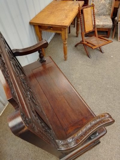 Good Edwardian Oak Bench Settle - Image 4