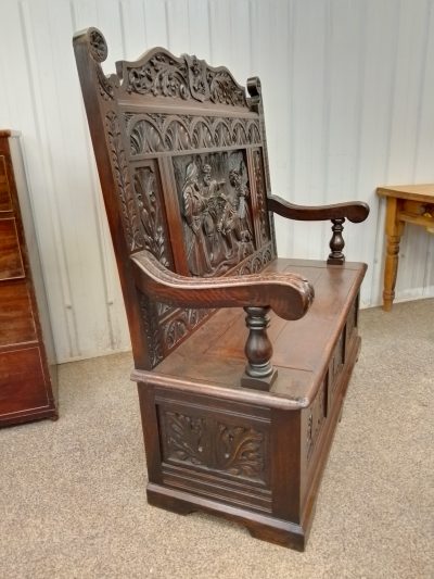 Good Edwardian Oak Bench Settle - Image 6