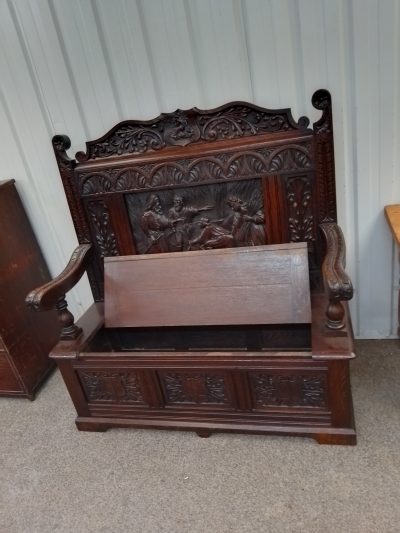 Good Edwardian Oak Bench Settle - Image 11