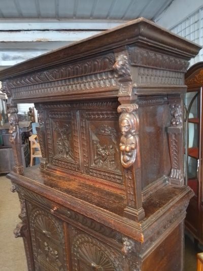 Antique French Renaissance Carved Oak Cupboard - Image 2