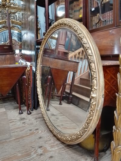 Large Antique Oval Gilt Wall Mirror - Image 2