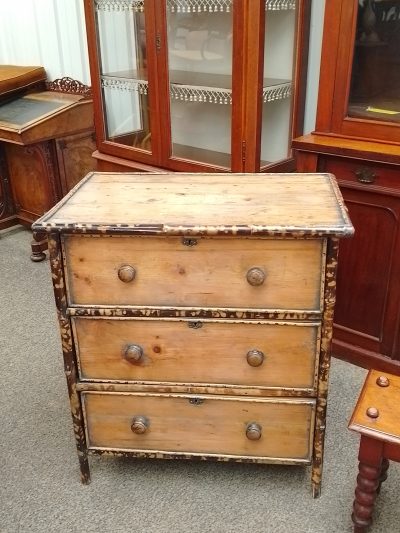Good Antique Bamboo Small Chest of Drawers - Image 6