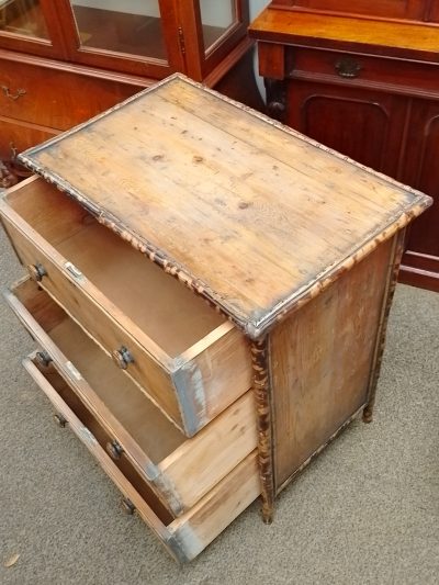 Good Antique Bamboo Small Chest of Drawers - Image 8