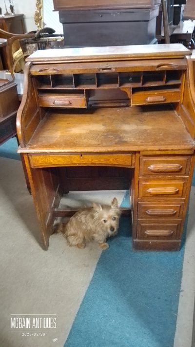 Small Edwardian Oak Roll Top Desk - Image 6